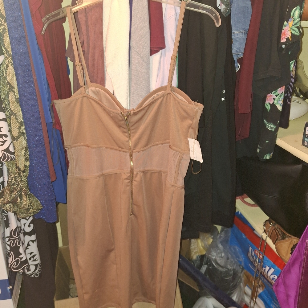 Charlotte Russe Tan Dress with Zipper Detail